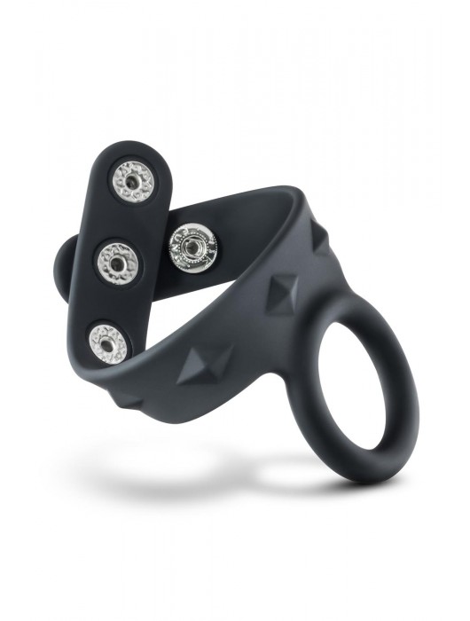 Черное эрекционное кольцо с подхватом мошонки на кнопках VS6 - Blush Novelties - в Орске купить с доставкой