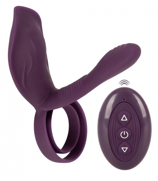 Фиолетовая насадка на член с клиторальным отростком и пультом ДУ RC Couple’s Vibrator 2 - Orion - в Орске купить с доставкой