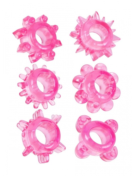 Набор из 6 розовых эрекционных колец с различным рельефом - Erowoman-Eroman - в Орске купить с доставкой