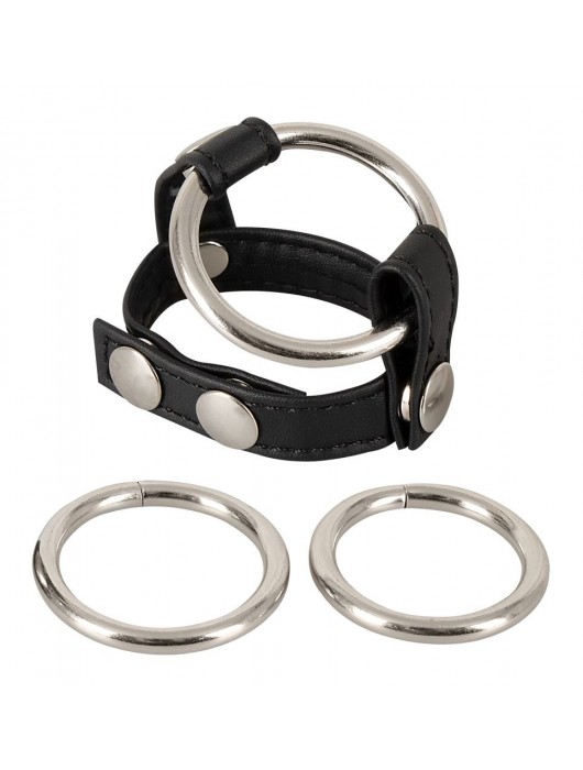 Подхват для мошонки с 3 съемными эрекционными кольцами Leder-Riemen - Orion - в Орске купить с доставкой