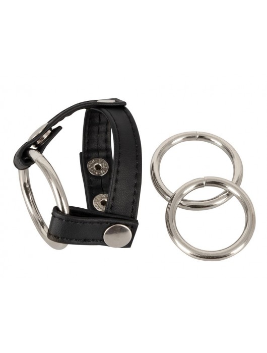 Подхват для мошонки с 3 съемными эрекционными кольцами Leder-Riemen - Orion - в Орске купить с доставкой