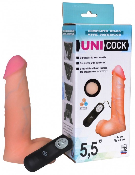 Фаллическая насадка Харнесс UNICOCK 5,5  с вибрацией - 17 см. - LOVETOY (А-Полимер) - купить с доставкой в Орске