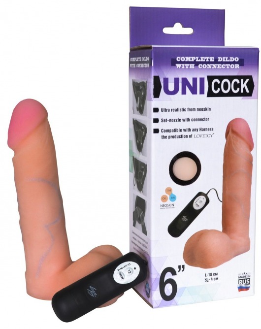 Фаллическая насадка Харнесс UNICOCK 6  с вибрацией - 18 см. - LOVETOY (А-Полимер) - купить с доставкой в Орске