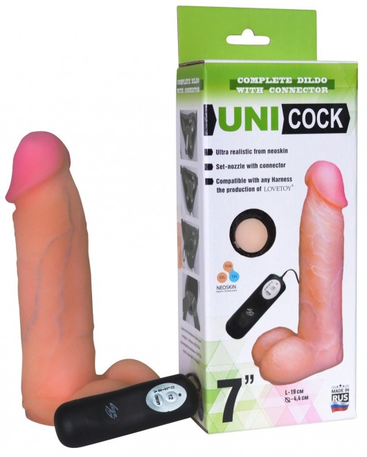 Фаллическая насадка Харнесс UNICOCK 7  с вибрацией - 19 см. - LOVETOY (А-Полимер) - купить с доставкой в Орске