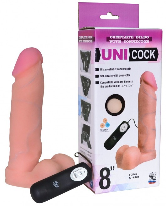 Фаллическая насадка Харнесс UNICOCK 8  с вибрацией - 20 см. - LOVETOY (А-Полимер) - купить с доставкой в Орске