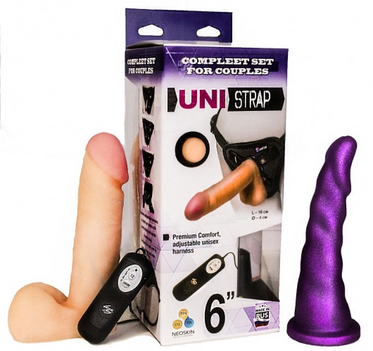 Вибрострапон с двумя насадками UniStrap - 18 и 18 см. - LOVETOY (А-Полимер) - купить с доставкой в Орске