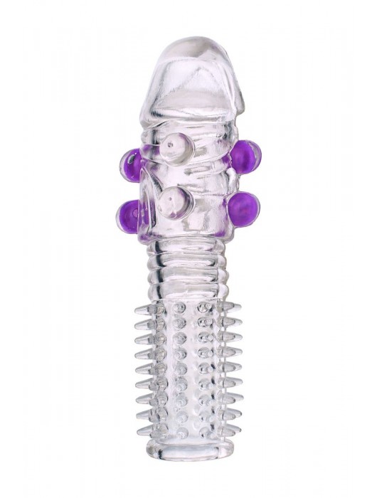 Гелевая прозрачная насадка с шариками и шипами - 14 см. - Toyfa Basic - в Орске купить с доставкой