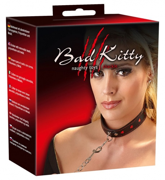 Узкий ошейник с сердечками и поводком-цепочкой - Orion - купить с доставкой в Орске