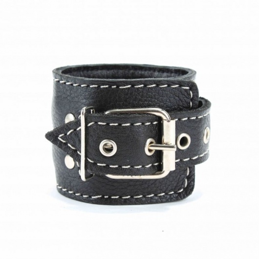 Чёрные кожаные оковы с крупной строчкой - БДСМ Арсенал - купить с доставкой в Орске