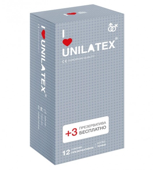 Презервативы с точками Unilatex Dotted - 12 шт. + 3 шт. в подарок - Unilatex - купить с доставкой в Орске