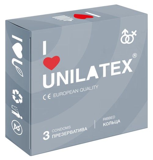 Презервативы с рёбрами Unilatex Ribbed - 3 шт. - Unilatex - купить с доставкой в Орске