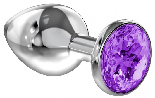 Малая серебристая анальная пробка Diamond Purple Sparkle Small с фиолетовым кристаллом - 7 см. - Lola Games - купить с доставкой в Орске