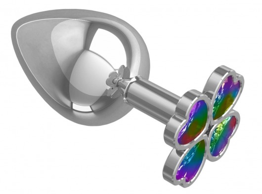 Серебристая анальная пробка-клевер с радужным кристаллом - 9,5 см. - Джага-Джага - купить с доставкой в Орске