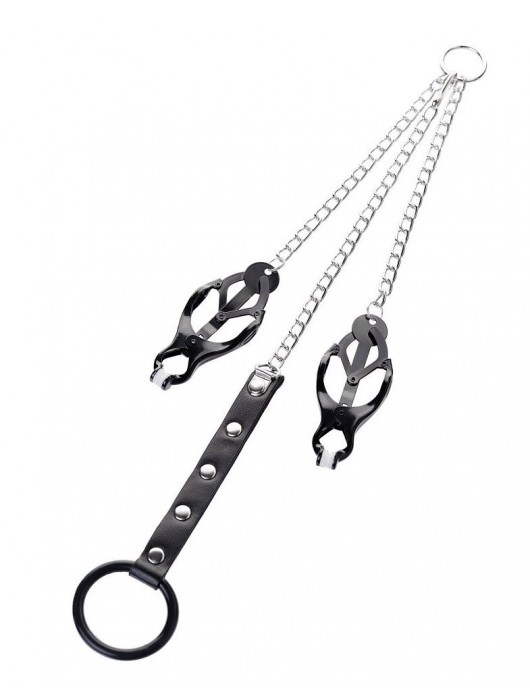 Черно-серебристые зажимы для сосков с кольцом для пениса TOYFA Metal - ToyFa - купить с доставкой в Орске